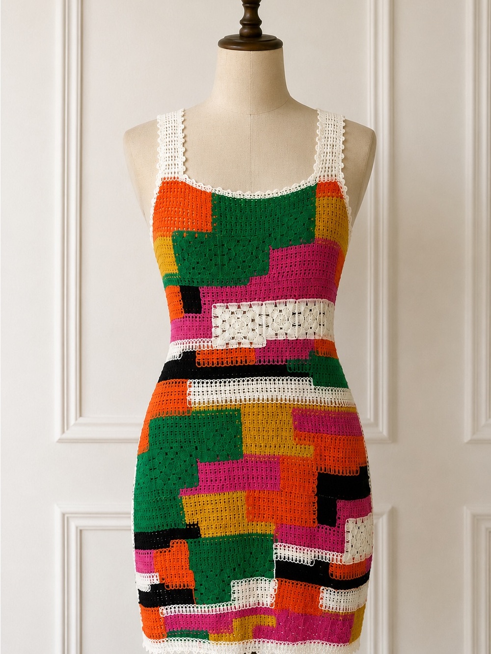 Crochet Colorblock Mini Dress - Multicolor